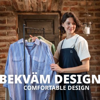 Bekväm design, Woman with shirt on hanger