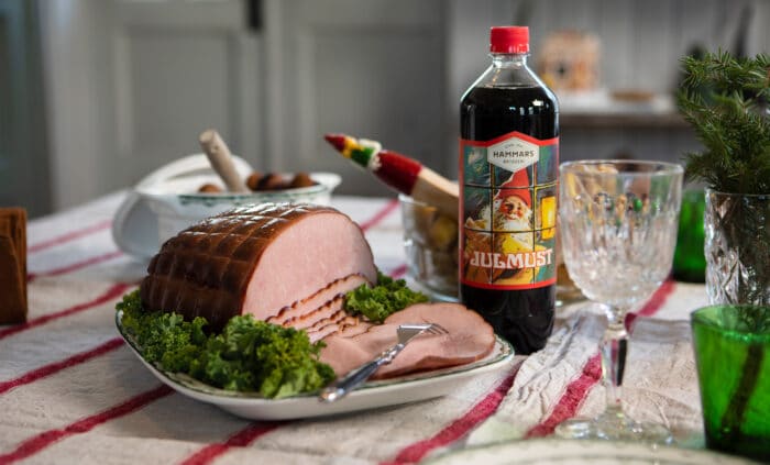Bottle of julmust christmas ham