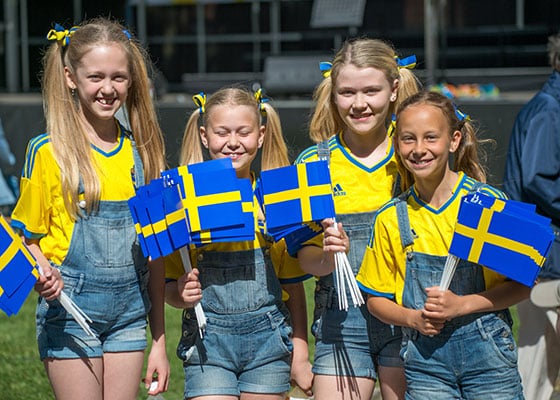Swedish girls with flags, national day
