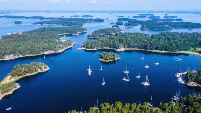 Sailboats in archipelago of Sweden